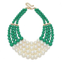 Greene Beaded Multi-Strand Pearl Accented Two Tone Necklace